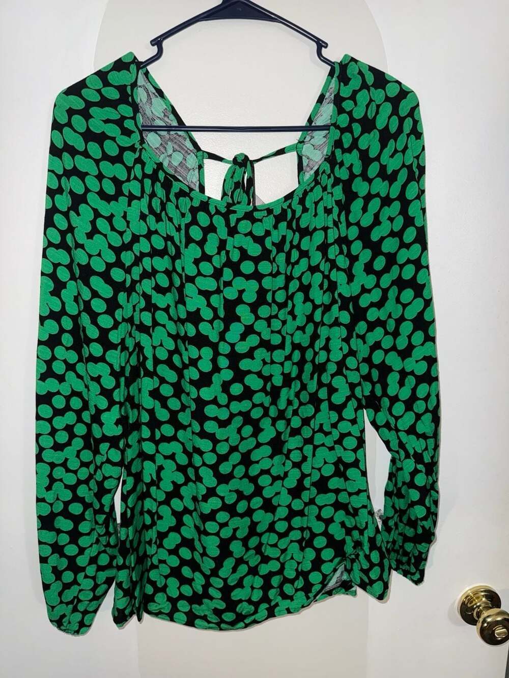 Ava & Viv Green Polka Dot Long Sleeve Tie Back Blouse XXL